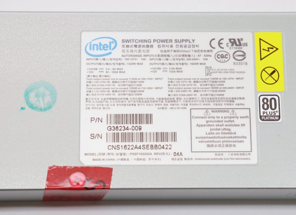 Intel PSSF162202A 1600W 80+ Platinum Switching Power Supply G36234-009 - Image 2