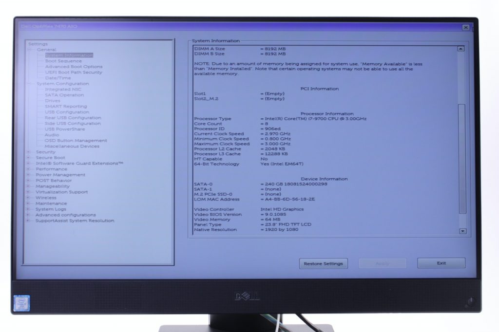 Dell Optiplex 7470 AiO 23.8" Octa Core i7-9700 3.0GHz 16GB RAM - Image 7