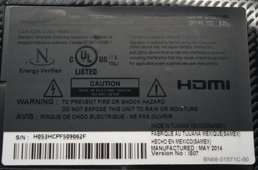 Samsung T22C350ND 22'' Monitor LED 1920x1080 HDMI VGA USB AC Adapter No Stand - Image 3