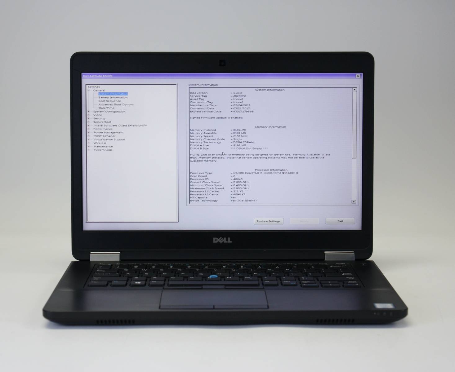 Dell Laptop Latitude E5470 14″ i7-6600U 2.60GHz 8GB RAM 