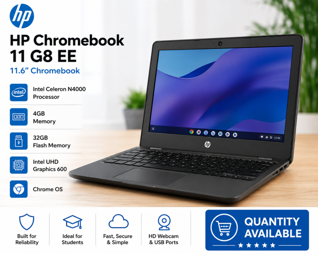 HP Chromebook 11 G8 EE 11.6" Laptop Celeron N4000 4GB RAM 32GB eMMC Chrome OS