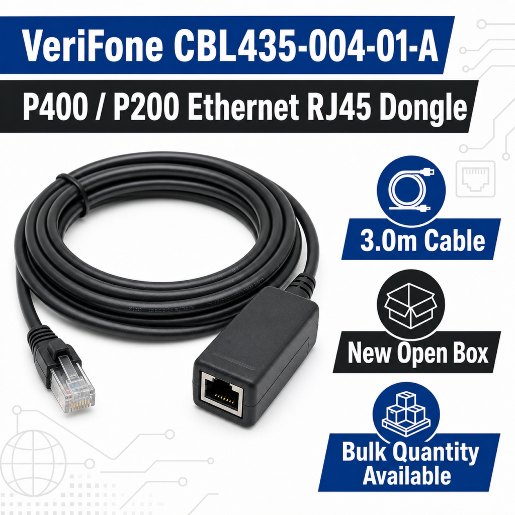 New VeriFone CBL435-004-01-A P400 P200 Ethernet RJ45 Dongle 3M Cable