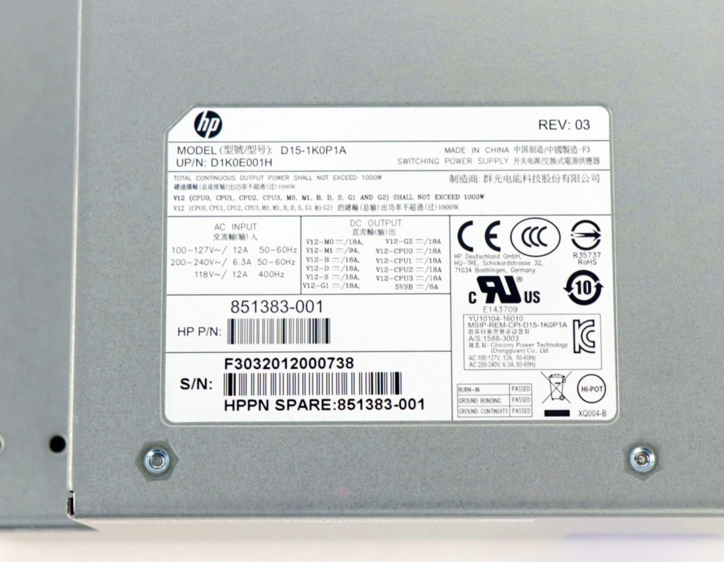 HP Z4 Z6 G4 Workstation D15-1K0P1A 1000W Power Supply 851383-001 - Image 2