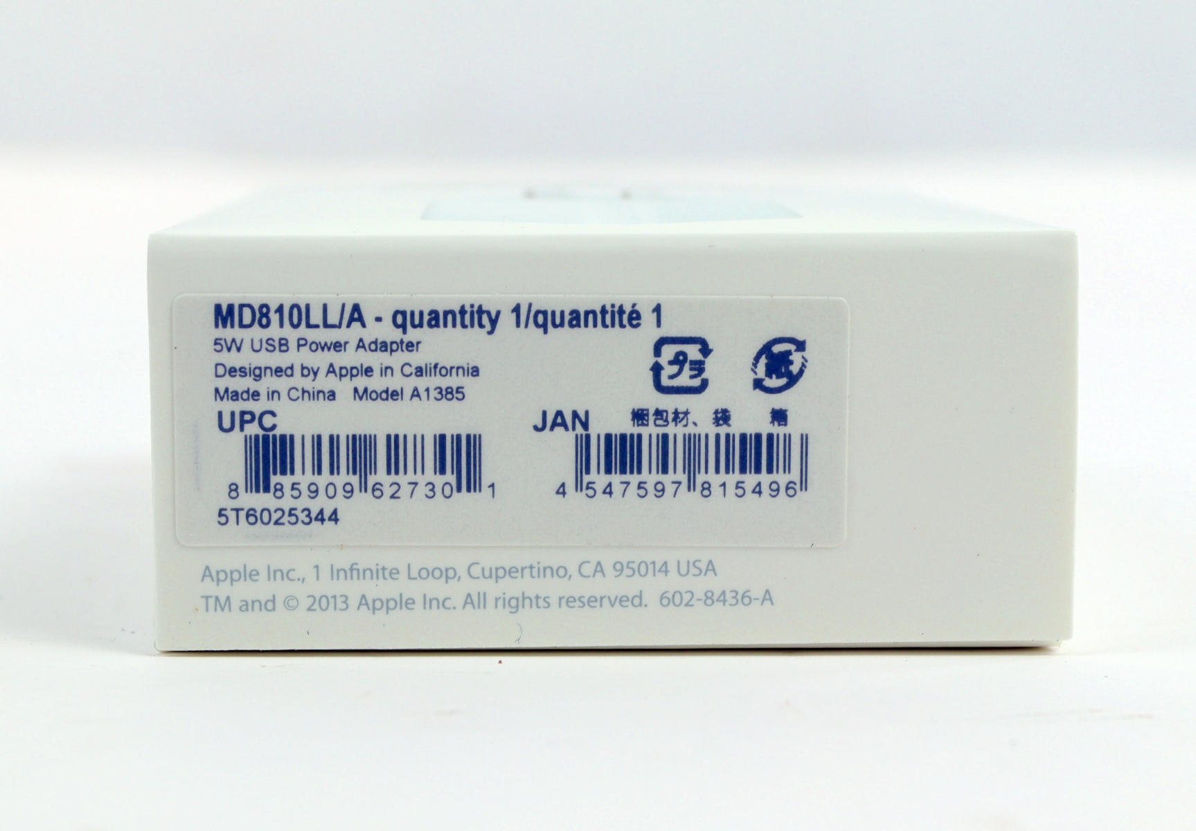 Lot of 10 New Sealed Apple 5W USB Power Adapter MD810LL/A A1385 