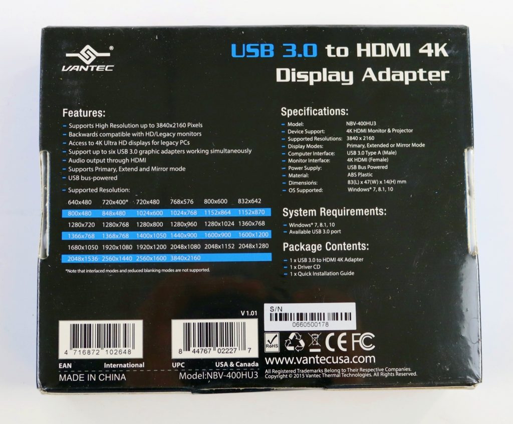 New Sealed Vantec USB 3.0 to HDMI 4K Display Adapter NBV-400HU3 - Image 2