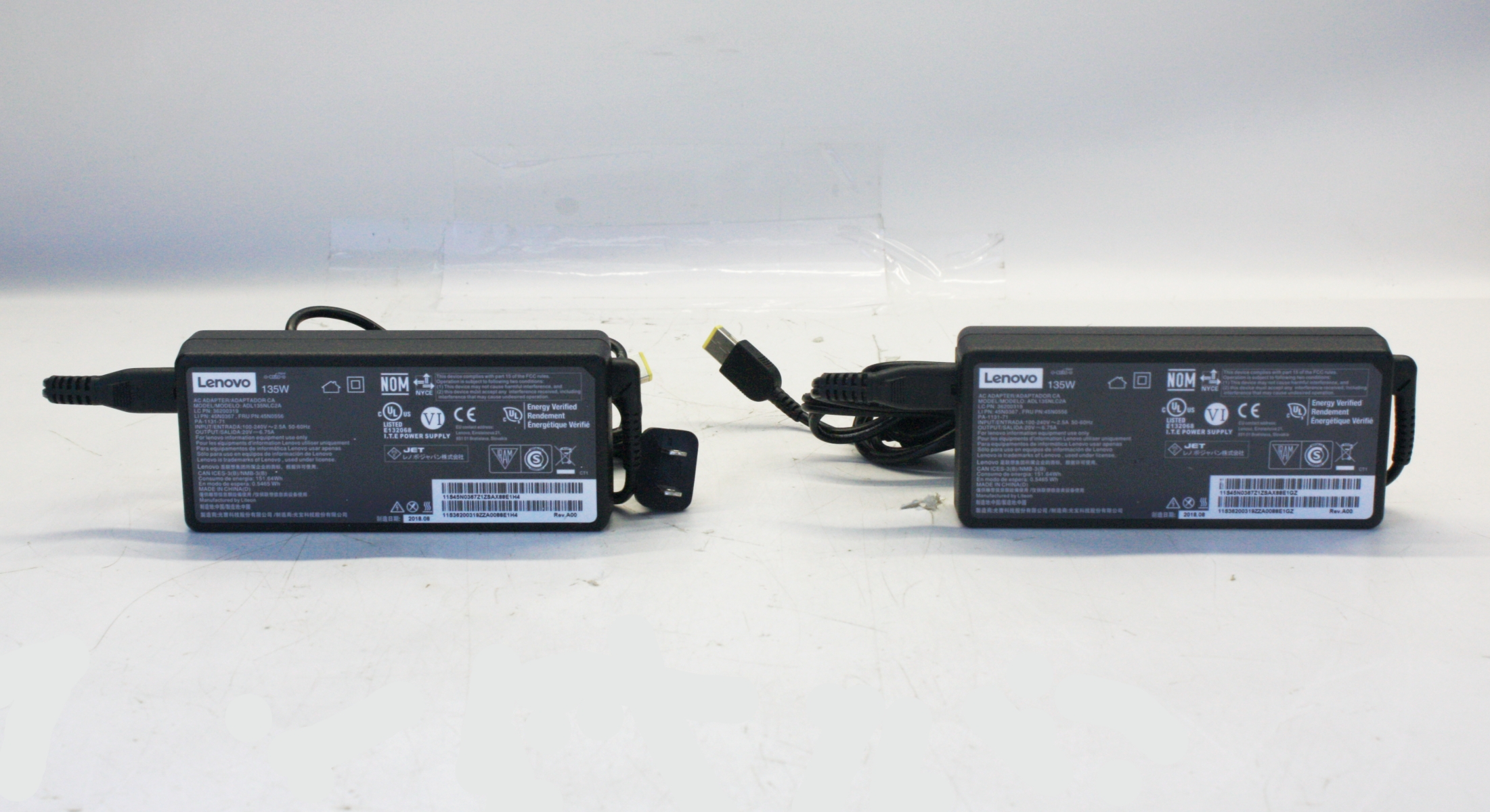Lot of 2 Genuine Lenovo AC Adapter 135W 20V 6.75A with Power Cables