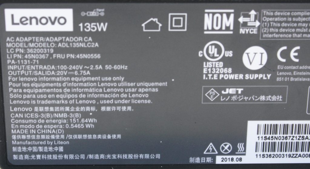 Lot of 2 Genuine Lenovo AC Adapter 135W 20V 6.75A with Power Cables - Image 3