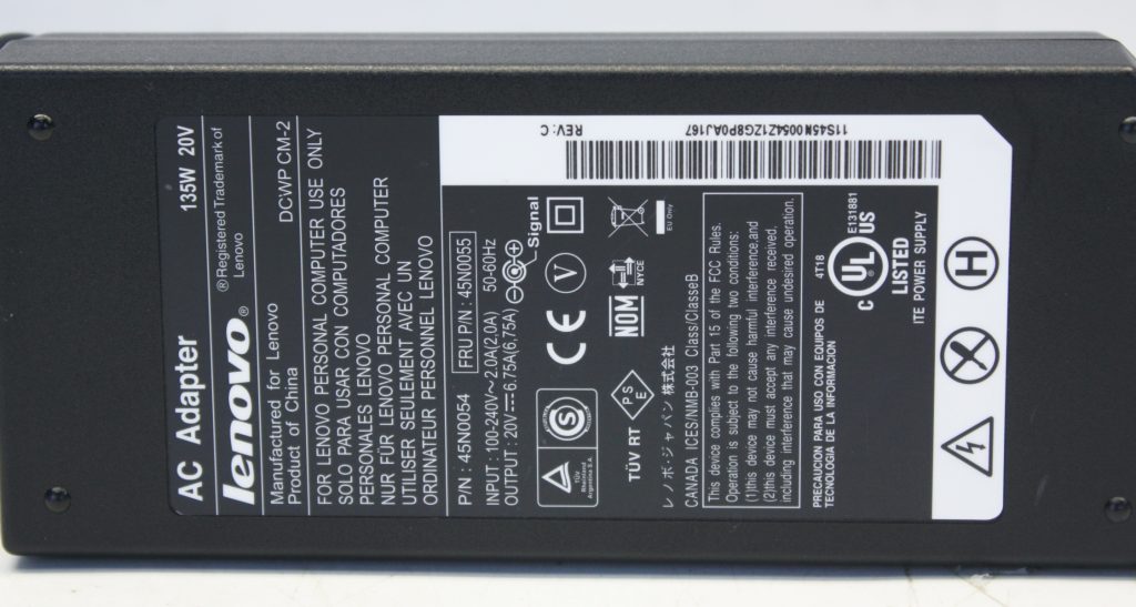Lot of 2 Genuine Lenovo AC Adapter Round Tip 135W 20V 6.75A with Power Cables 45N0055 - Image 3
