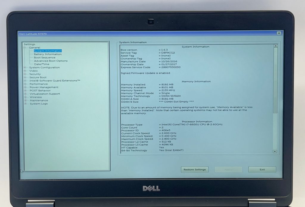 Dell Latitude Laptop E7470 14" i7-6600U 2.60GHz 8GB RAM - Image 5