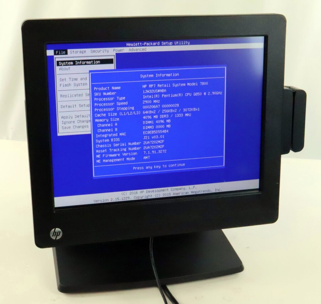 HP RP7 Retail 7800 System Pentium G850 2.90GHz 4GB RAM Touch Terminal
