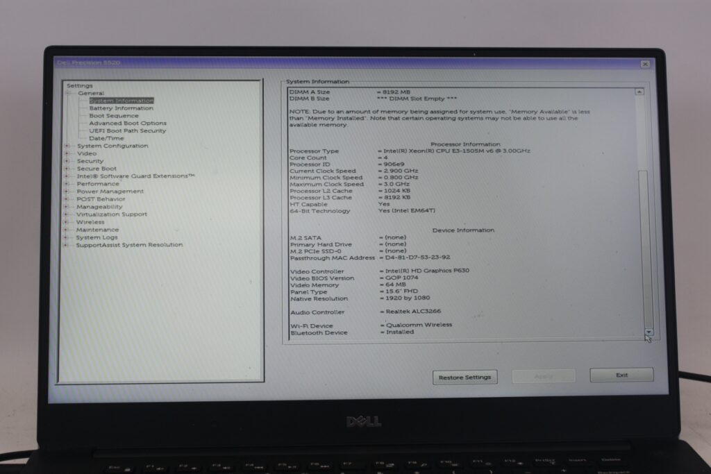 Dell Precision 5520 Laptop 15.6" Intel(R) Xeon E3-1505M 3.00GHz 8GB RAM - Image 10