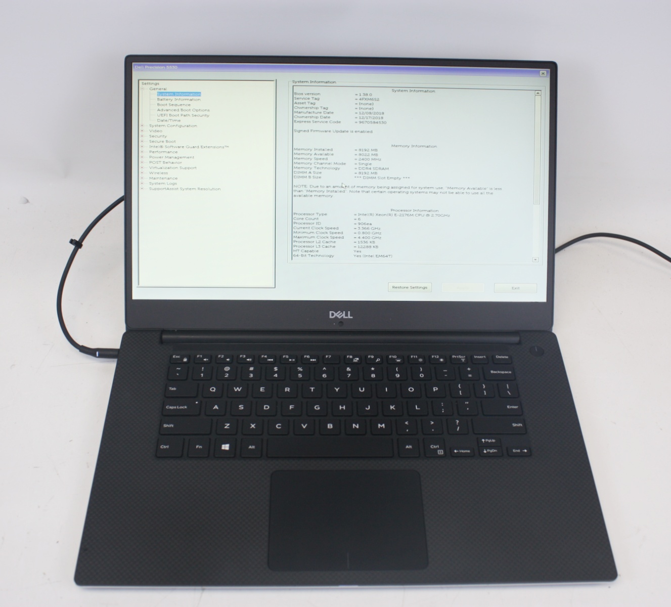 Dell Precision 5530 15.6″ Laptop Intel(R) Xeon E-2176M 2.70 GHz 