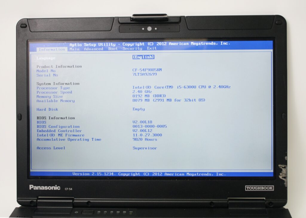 Panasonic Laptop ToughBook CF-54 i5-6300U 8GB RAM No SSD Tested