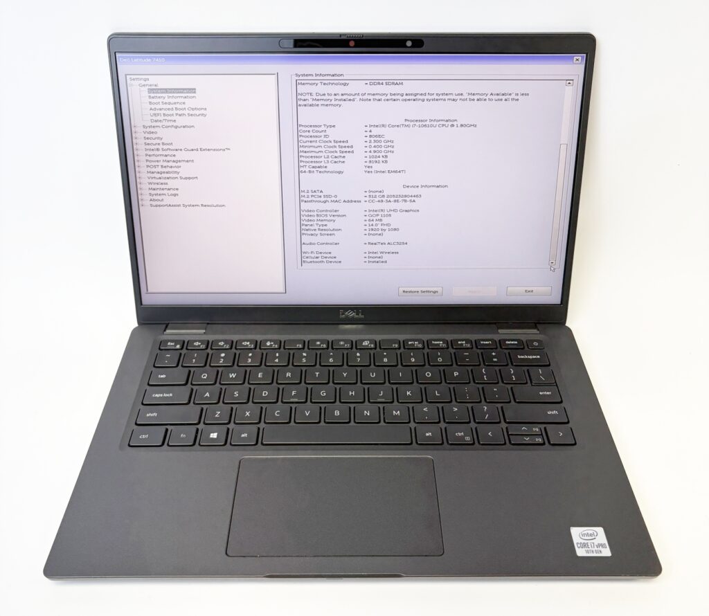 Dell Latitude 7410 Laptop 14" i7-10610U 1.80GHz 16GB RAM 256GB NVMe SSD - Image 3