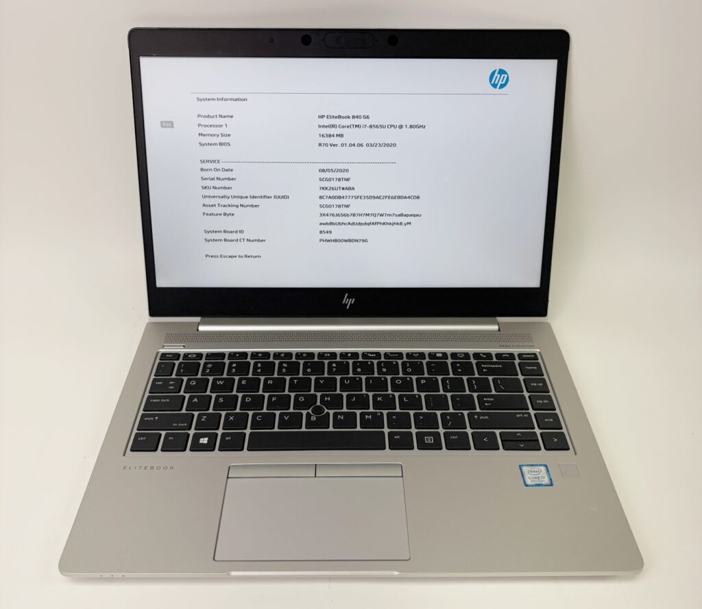 HP EliteBook 840 G6 Core i7-8565U 1.80GHz 16GB RAM NO SSD/OS - Bios Locked - (Boots to Windows)