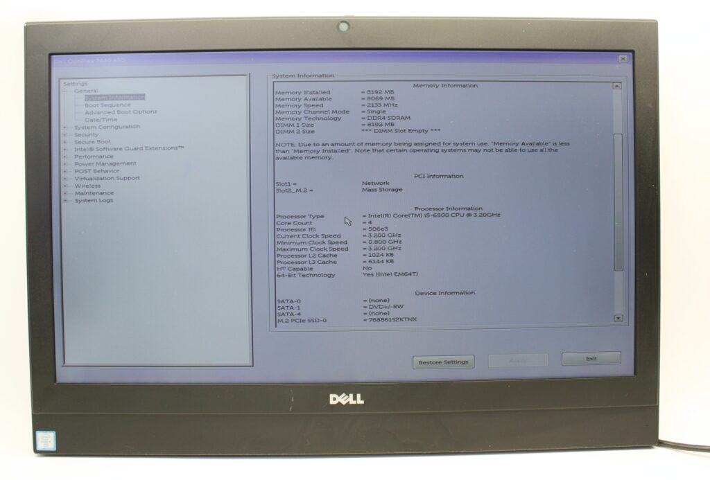 Dell Optiplex 7440 AIO 23.8" I5-6500 3.20GHz 8GB RAM 256GB SSD