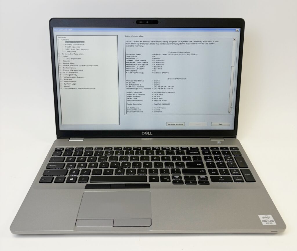 Dell Latitude 5510 Laptop 15.6" i5-10310U 1.7GHz 16GB No SSD/Os (Read Description) - Image 2