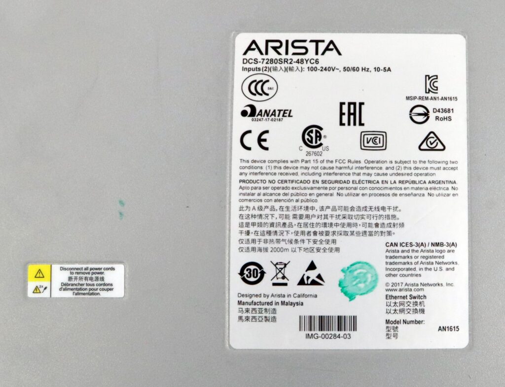 Arista DCS-7280SR2-48YC6-F 48x 25G SFP+ 6x 10G QSFP Network Switch - Image 7
