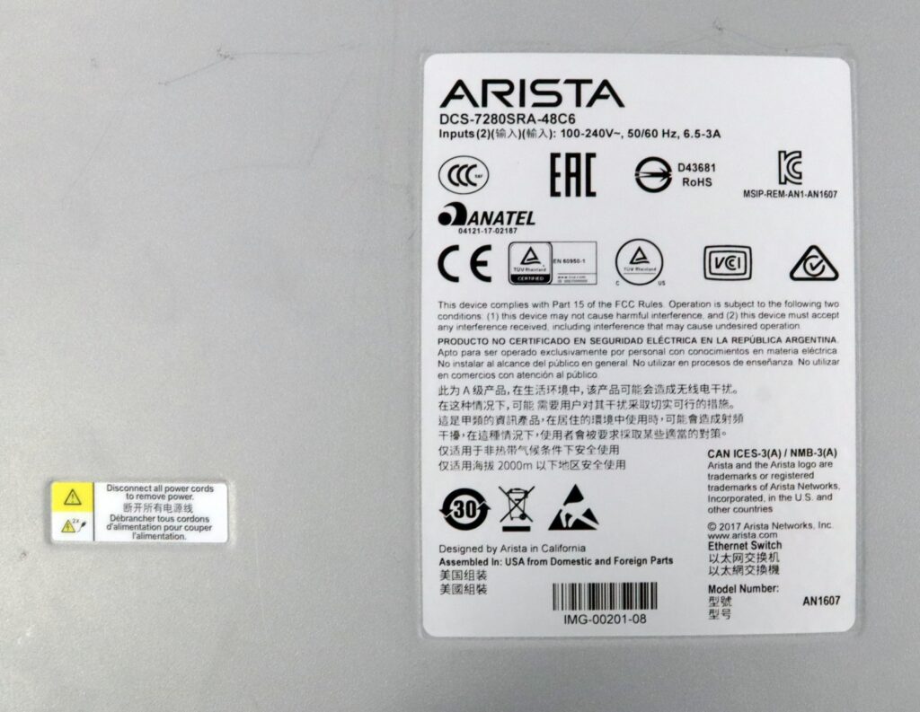 Arista DCS-7280SRA-48C6 48x 10G SFP+ 6x 100G QSFP Network Switch - Image 6