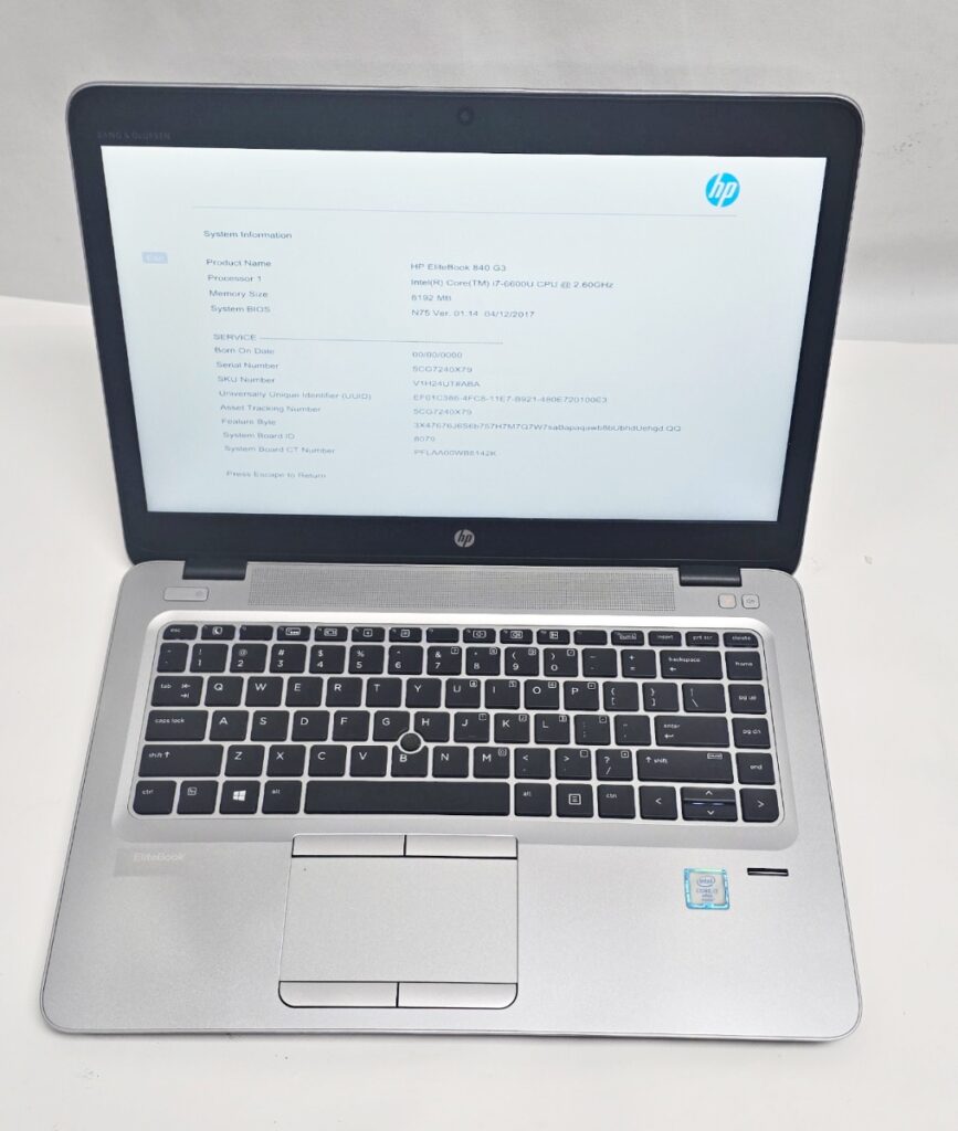 HP Elitebook 840 G3 14" Core i7-6600U 2.60GHz 8GB RAM No OS/SSD BIOS Locked