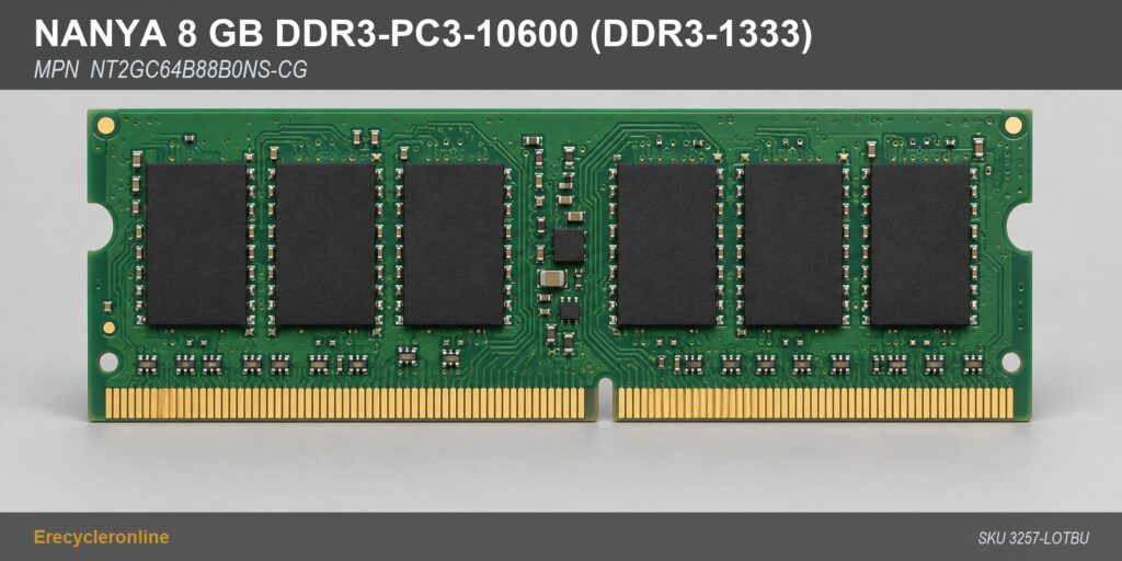 Lot of 4 - Nanya 2GB DDR3-1333 SODIMM Laptop RAM NT2GC64B88B0NS-CG PC3-10600